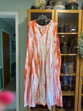 Woman Within Plus Size 22W Orange & White Tie Dye Sleeveless Cotton Gauze Button